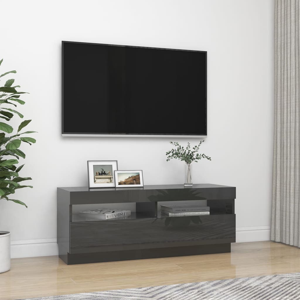 vidaXL TV-Schrank mit LED-Beleuchtung Hochglanz-Grau 100x35x40 cm