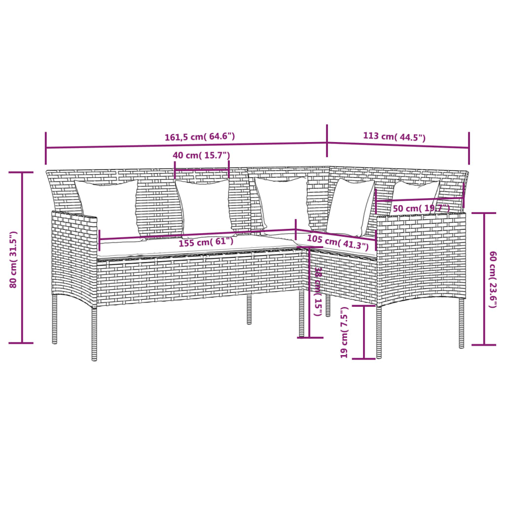 vidaXL 5-tlg. Sofagarnitur in L-Form mit Kissen Poly Rattan Braun