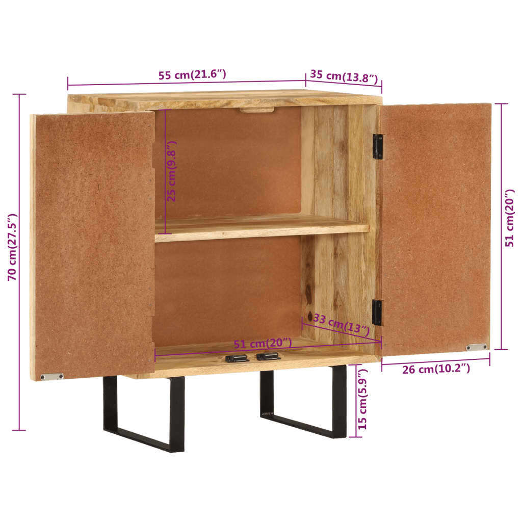 vidaXL Sideboard mit 2 Türen 55x35x70 cm Massivholz Mango