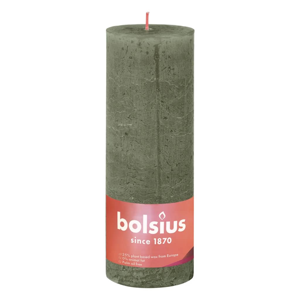 Bolsius Rustikale Stumpenkerzen Shine 4 Stk. 190x68 mm Olivgrün