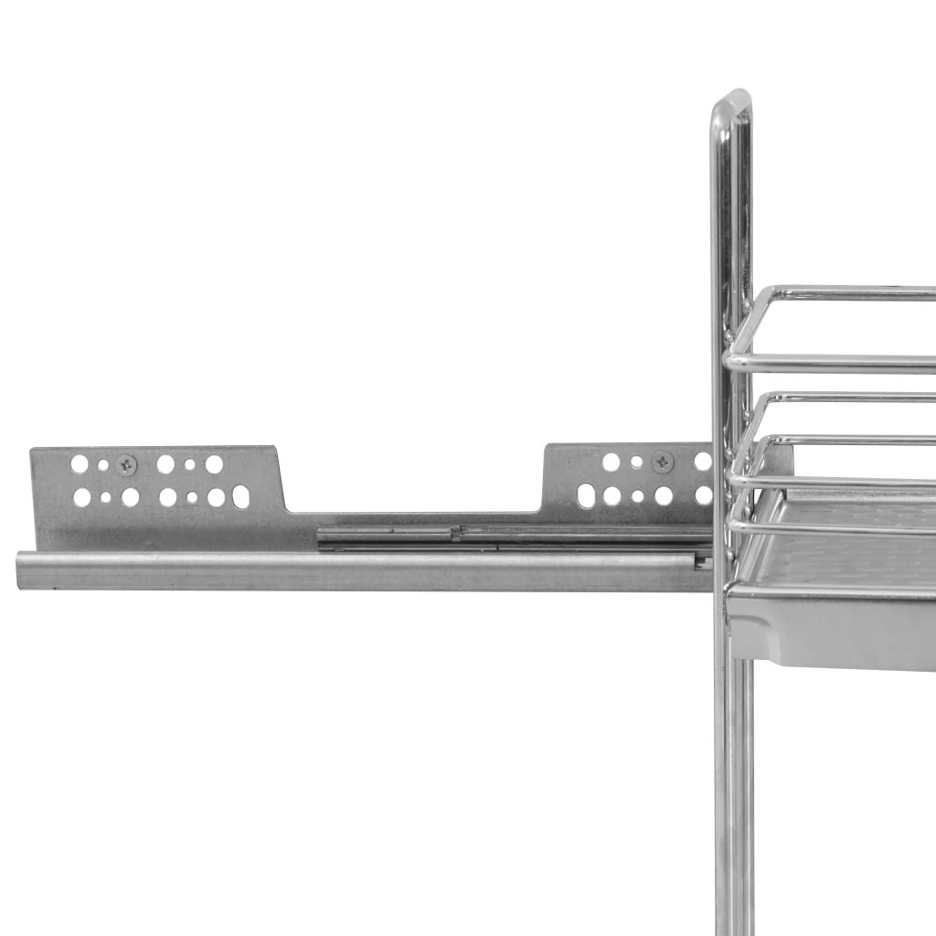 vidaXL 2-stufiger Ausziehbarer Küchen-Drahtkorb Silbern 47x15x54,5 cm