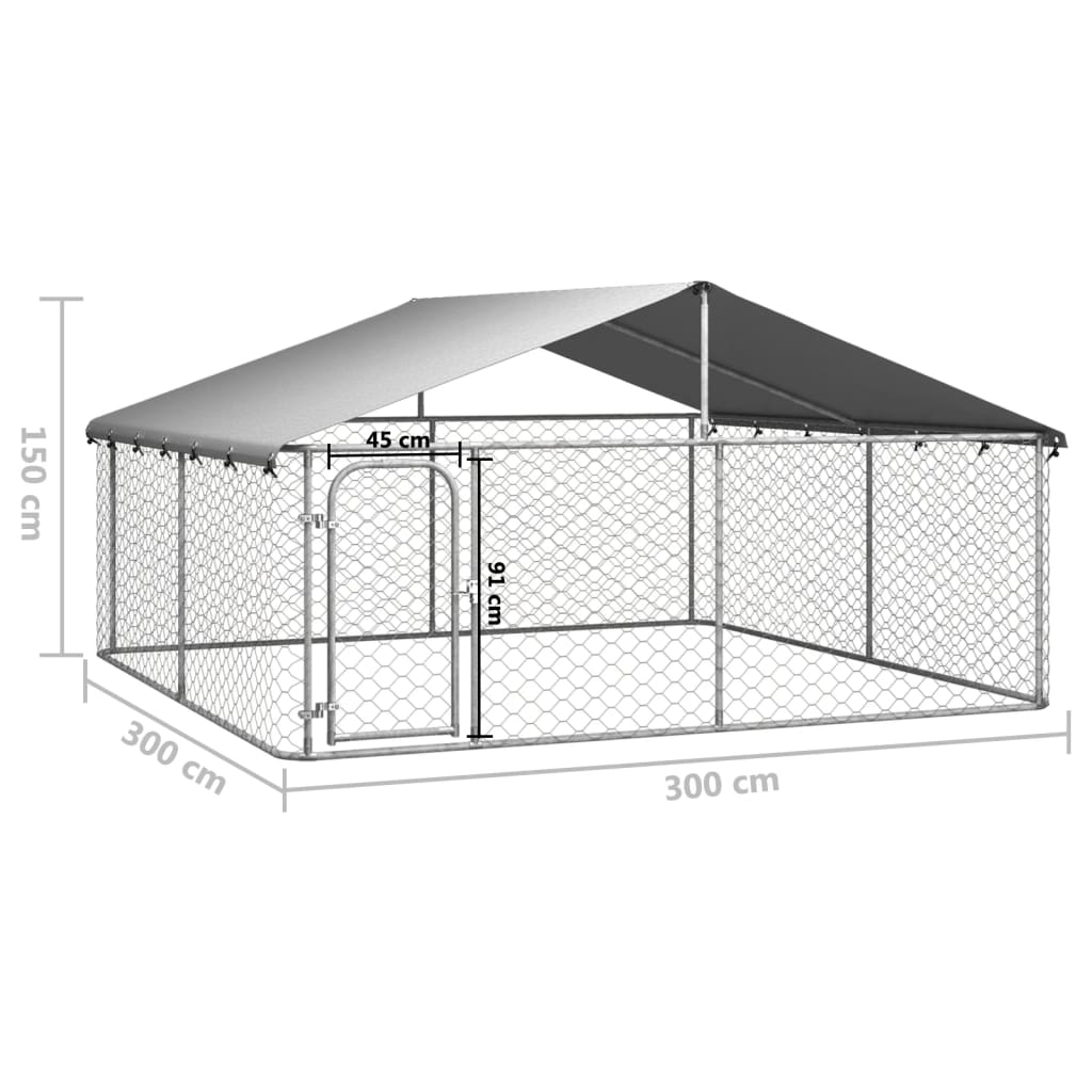 vidaXL Outdoor-Hundezwinger mit Dach 300x300x150 cm