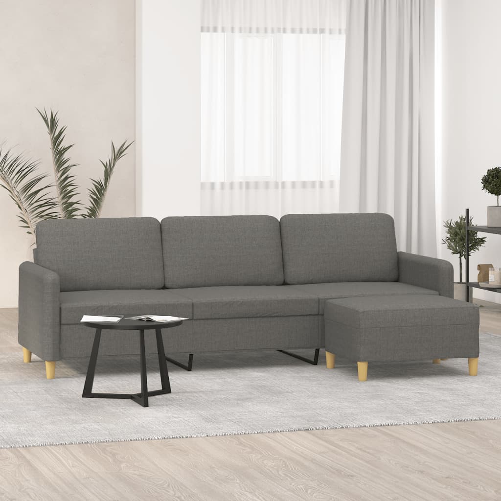 vidaXL 3-Sitzer-Sofa mit Hocker Dunkelgrau 210 cm Stoff