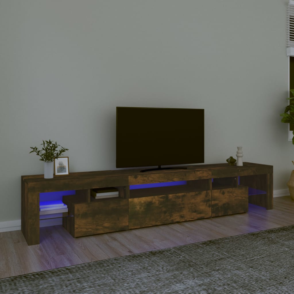 vidaXL TV-Schrank mit LED-Leuchten Räuchereiche 215x36,5x40 cm