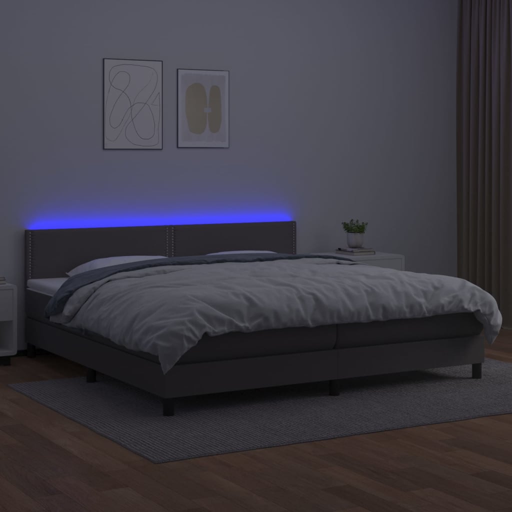 vidaXL Boxspringbett mit Matratze & LED Grau 200x200 cm Kunstleder