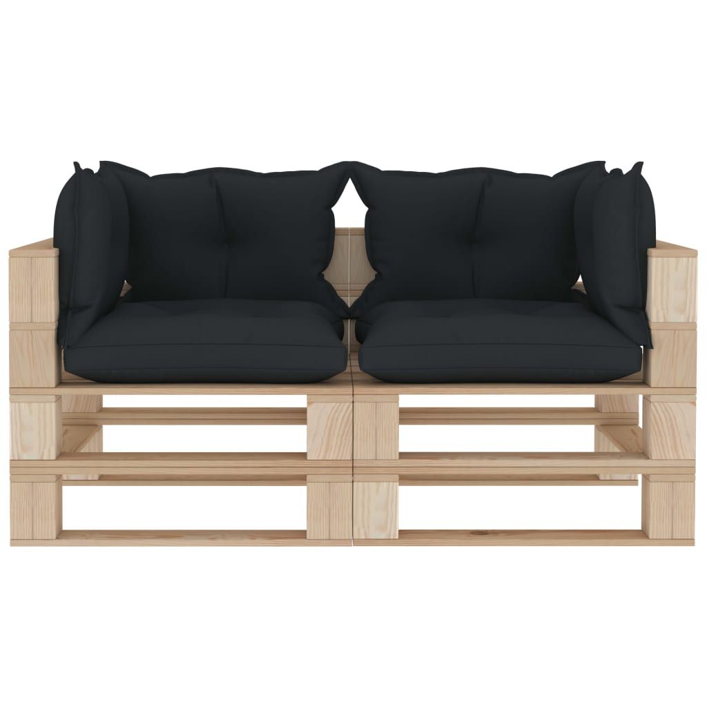 vidaXL Garten-Palettensofa 2-Sitzer mit Kissen in Anthrazit Holz