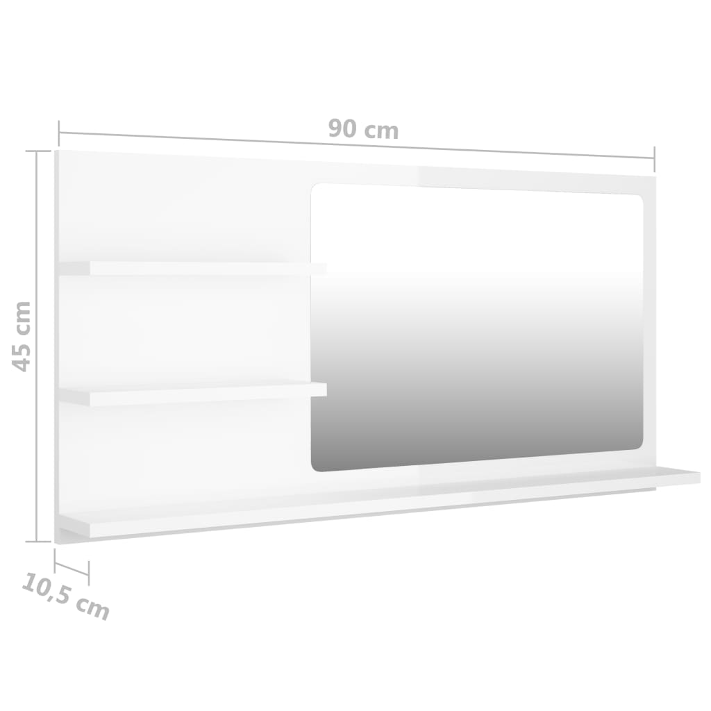 vidaXL Badspiegel Hochglanz-Weiß 90x10,5x45 cm Holzwerkstoff