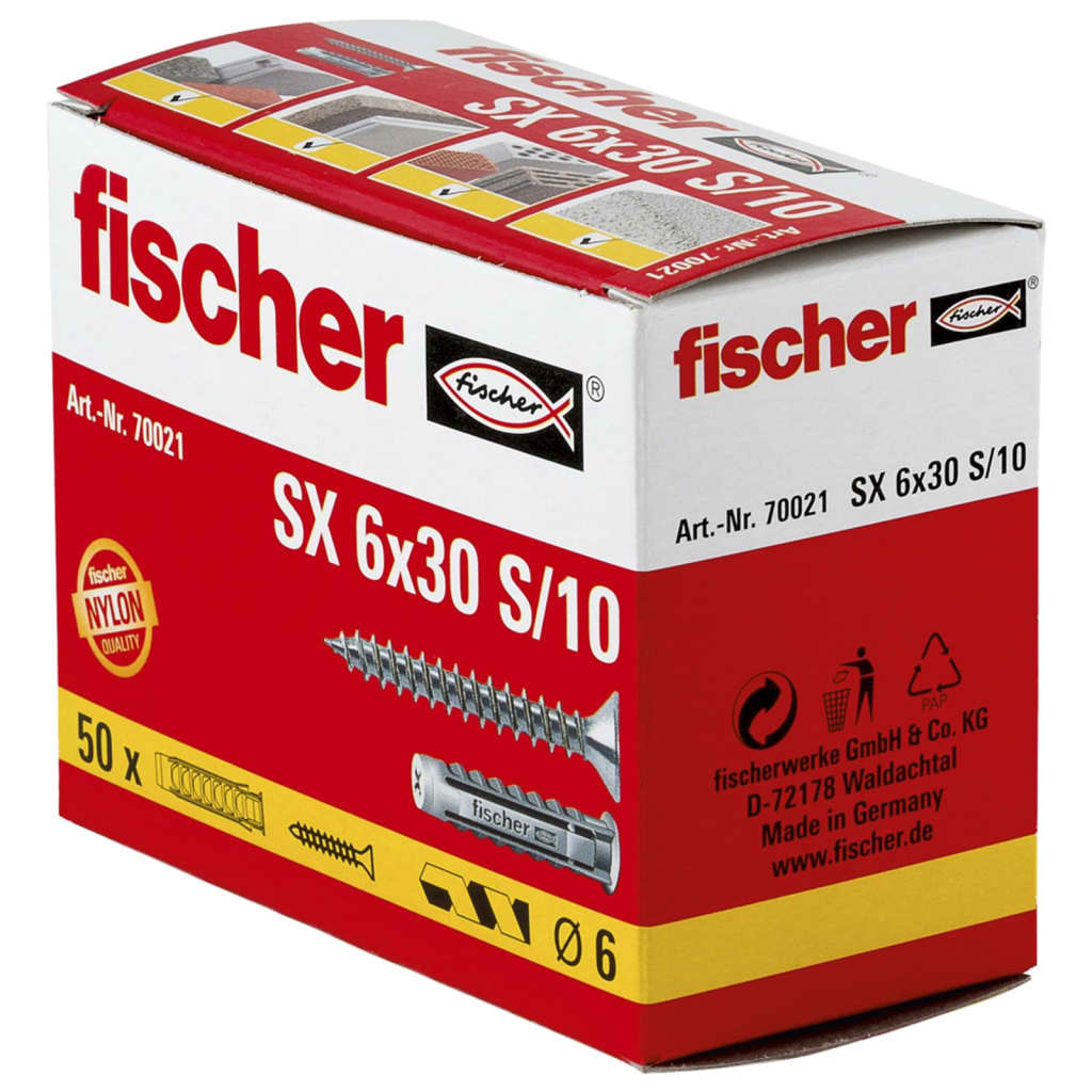 Fischer 50 Stk. Spreizdübel mit Schrauben 6 x 30 SX
