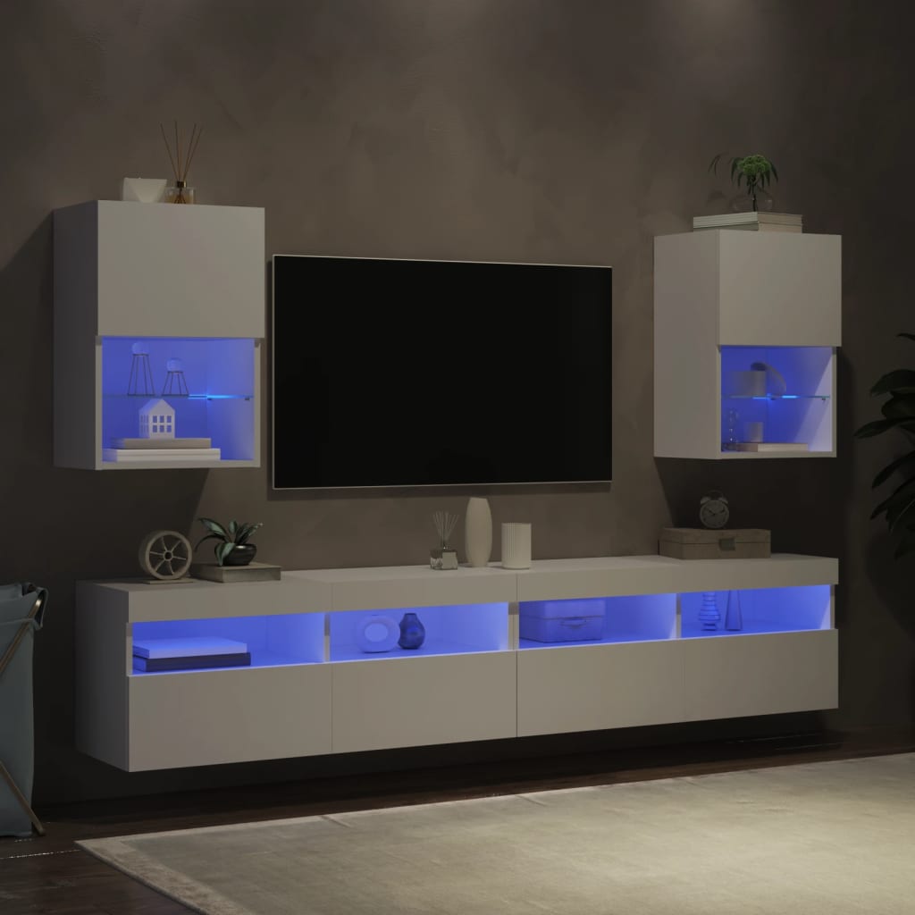 vidaXL TV-Schränke mit LED-Leuchten 2 Stk. Weiß 40,5x30x60 cm