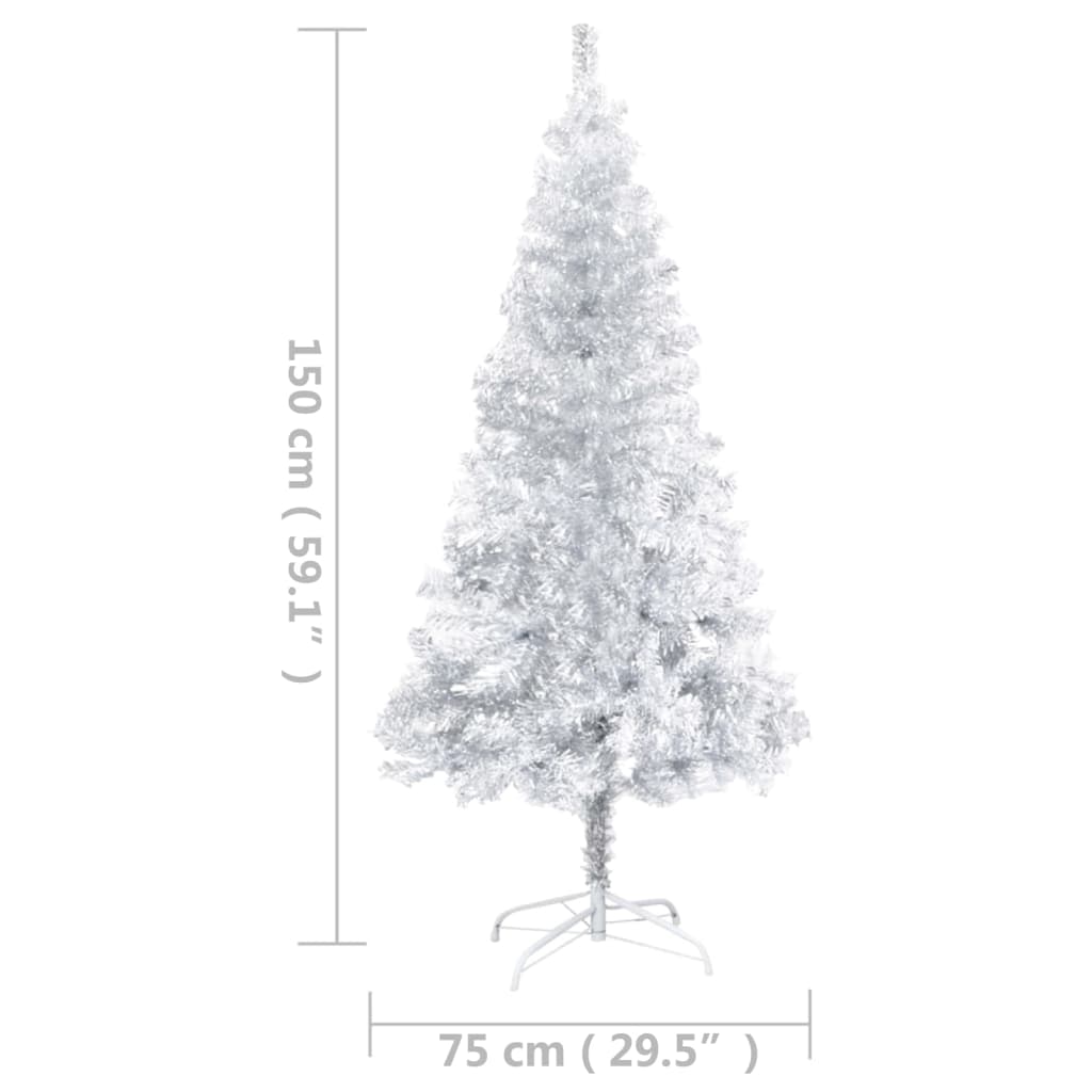 vidaXL Künstlicher Weihnachtsbaum mit LEDs & Ständer Silbern 150cm PET