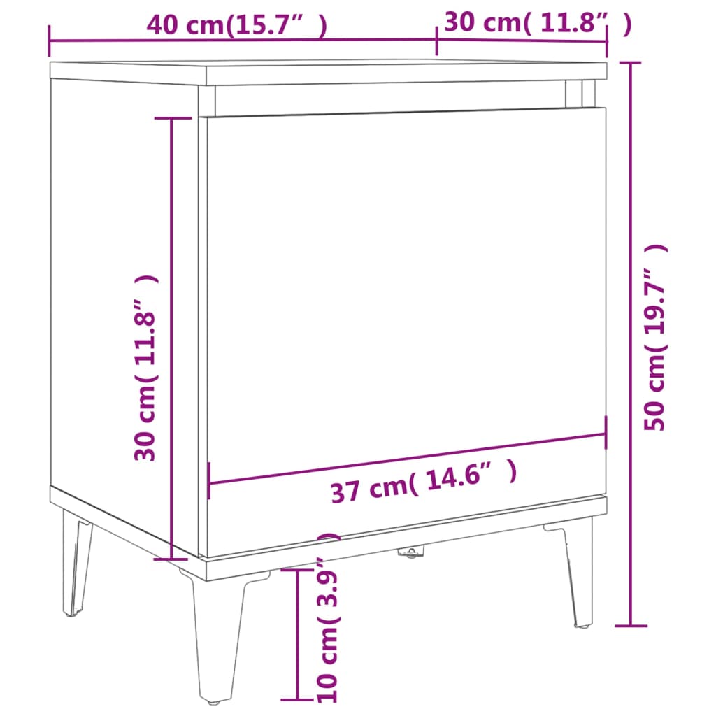 vidaXL Nachttisch mit Metallbeinen Betongrau 40x30x50 cm