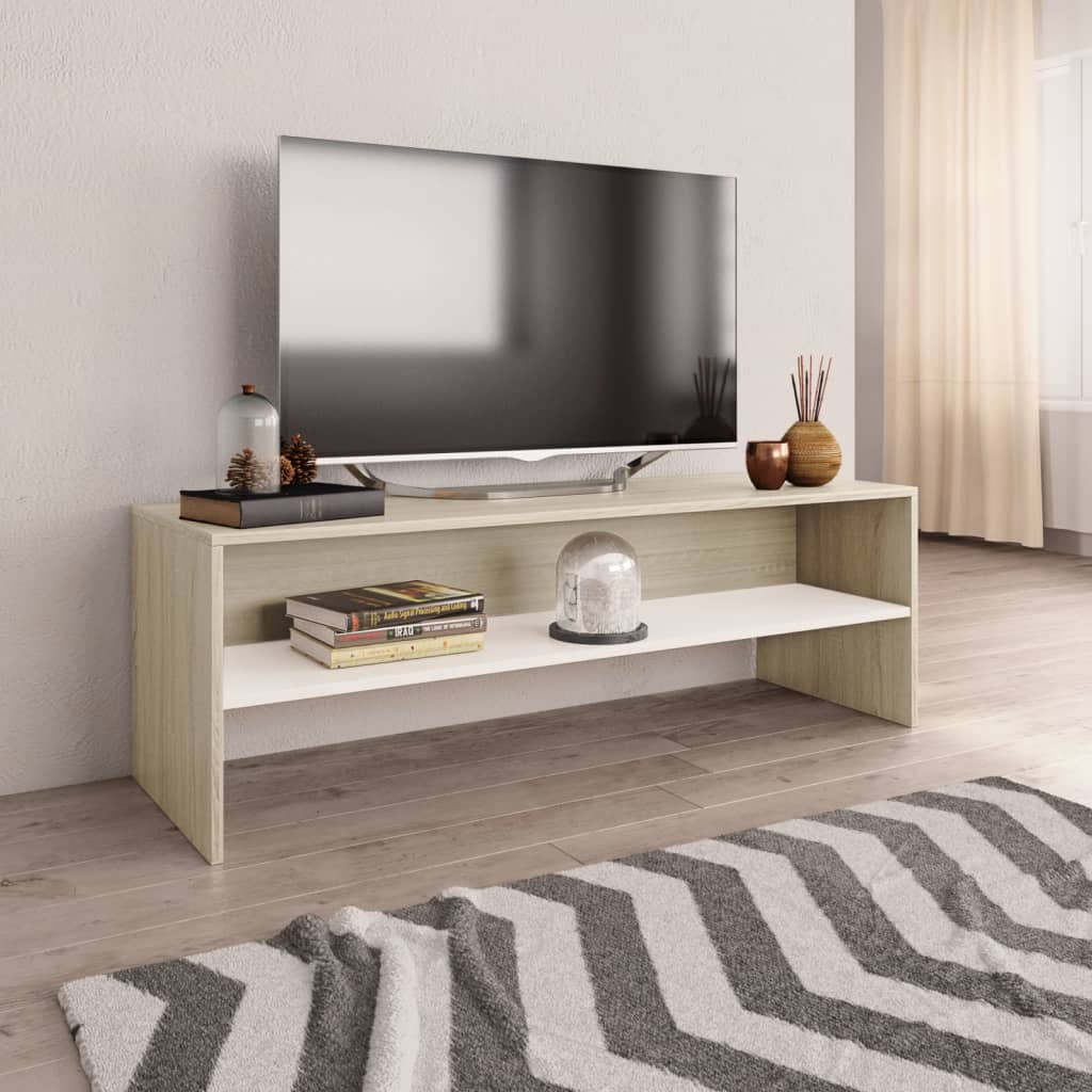 vidaXL TV-Schrank Weiß und Sonoma-Eiche 120x40x40 cm Holzwerkstoff