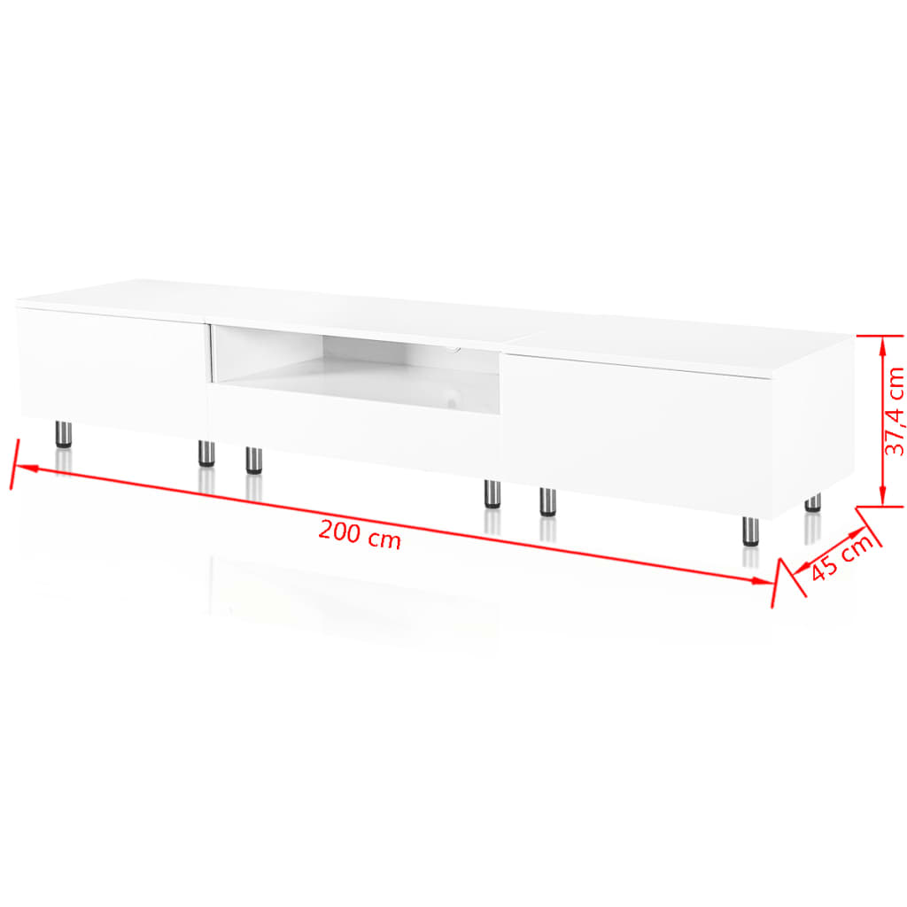 TV Tisch hochglanz weiß mit LEDs 200 cm