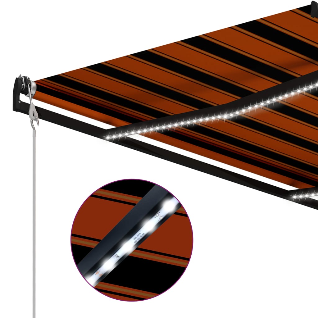 vidaXL Einziehbare Markise mit Windsensor & LED 350x250cm Orange Braun