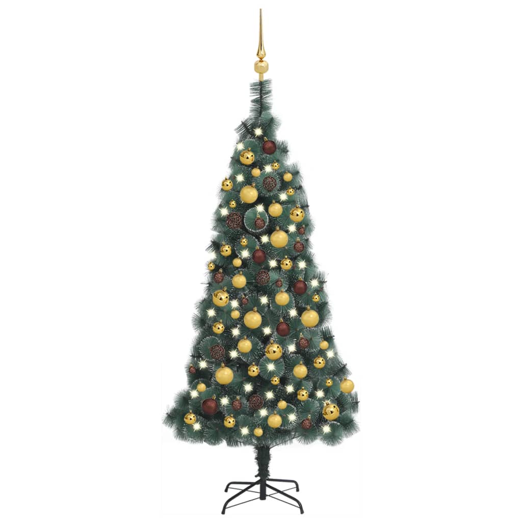 vidaXL Künstlicher Weihnachtsbaum mit LEDs & Kugeln Grün 120 cm PVC PE