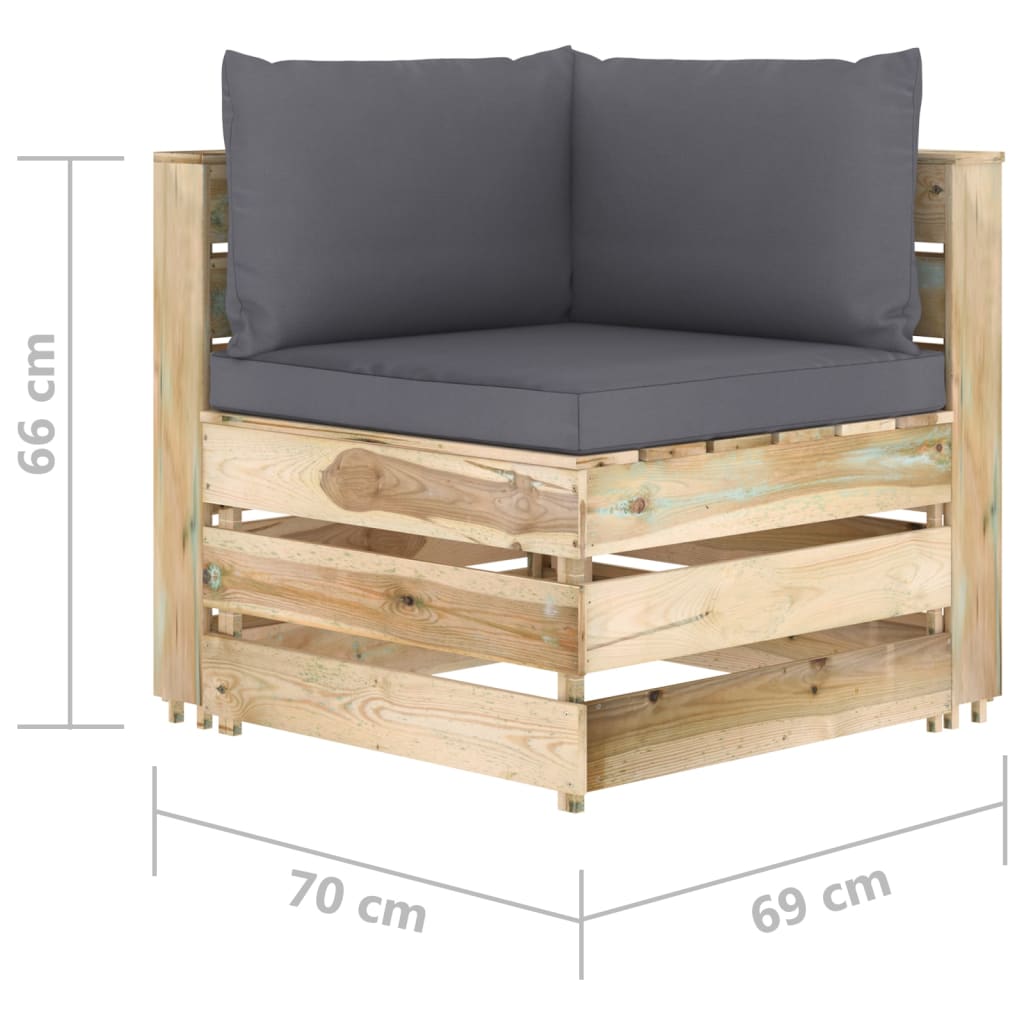 vidaXL 6-tlg. Garten-Lounge-Set mit Kissen Grün Imprägniertes Holz
