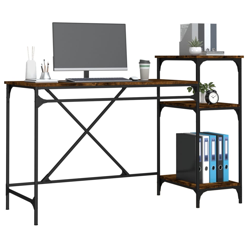 vidaXL Schreibtisch mit Regal Räuchereiche 135x50x90 cm Holzwerkstoff
