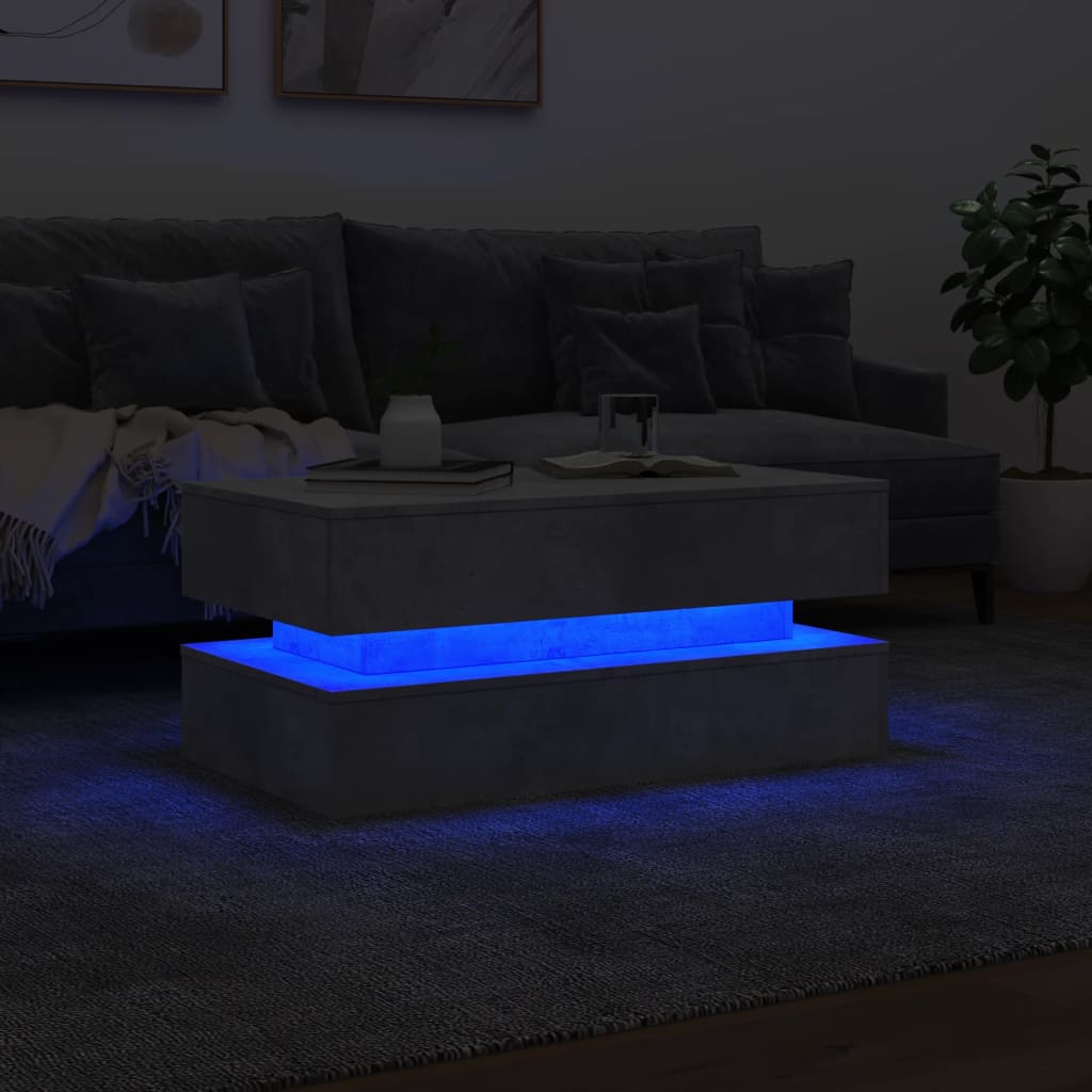vidaXL Couchtisch mit LED-Leuchten Betongrau 90x50x40 cm