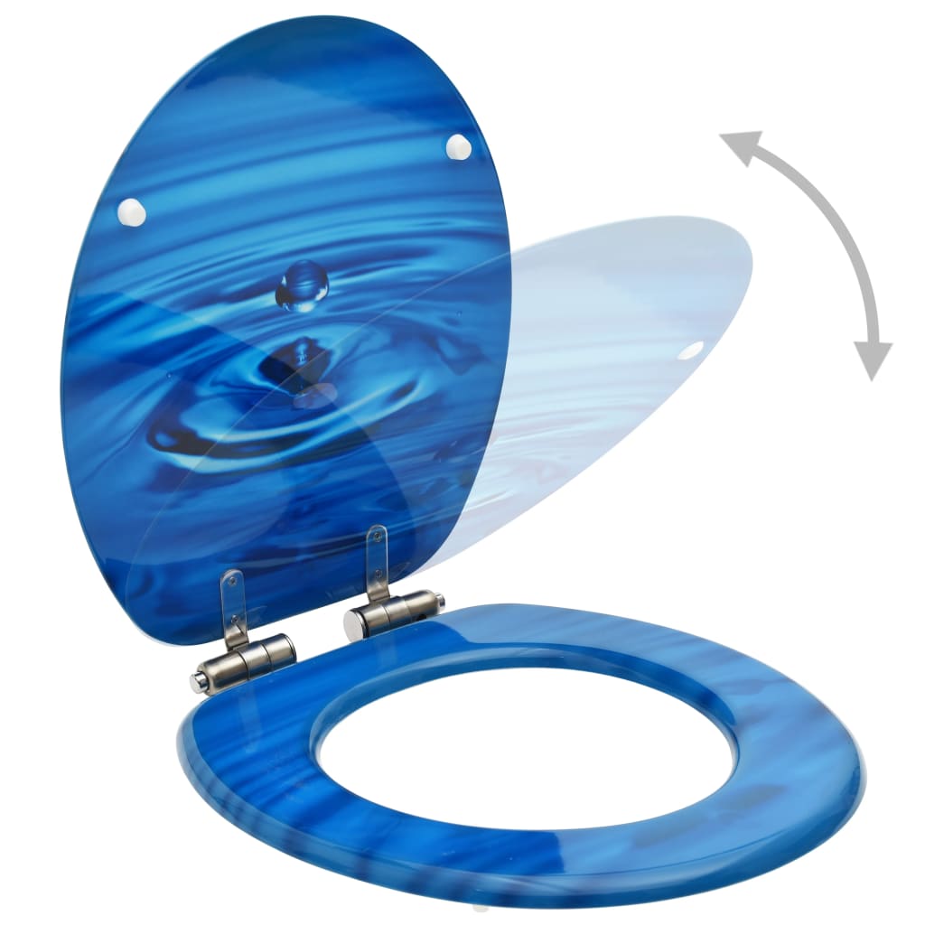 vidaXL Toilettensitz Soft-Close-Deckel MDF Blau Wassertropfen-Design