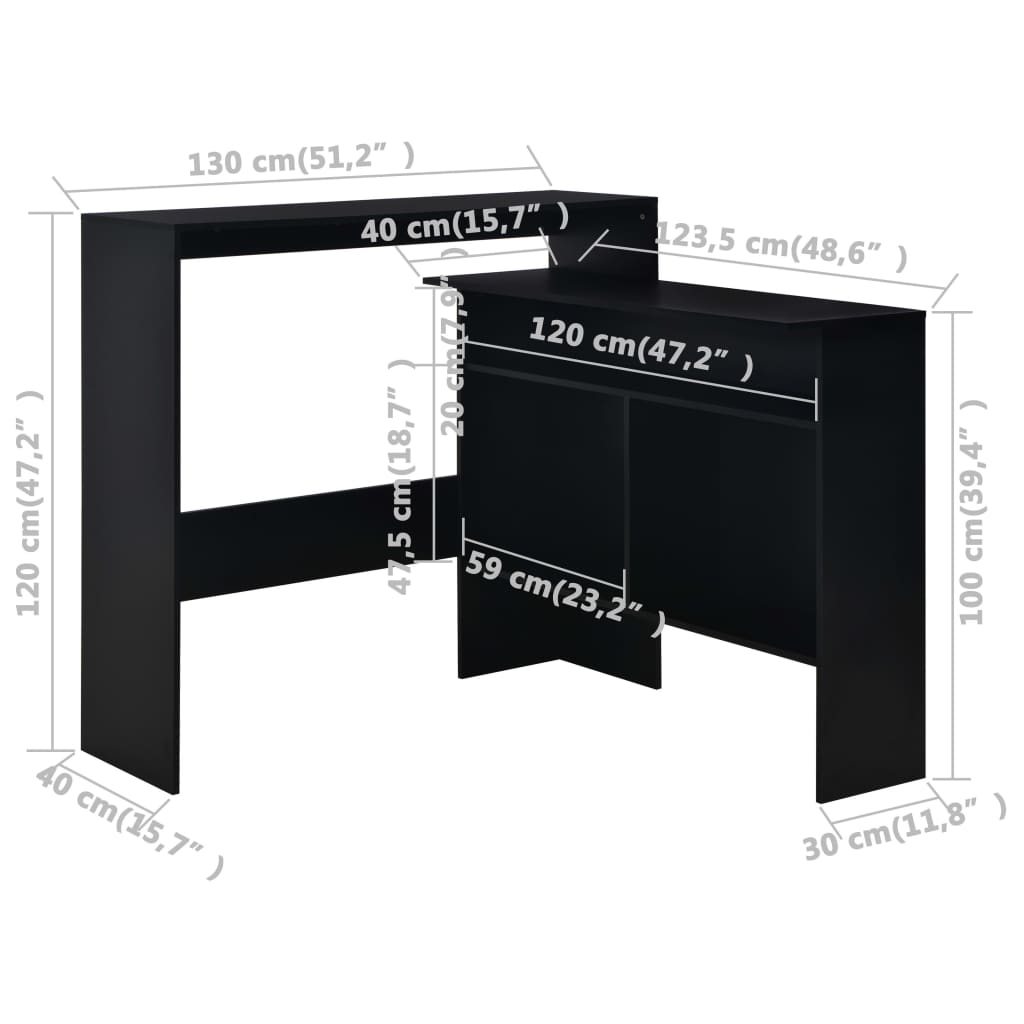 vidaXL Bartisch mit 2 Tischplatten Schwarz 130x40x120 cm
