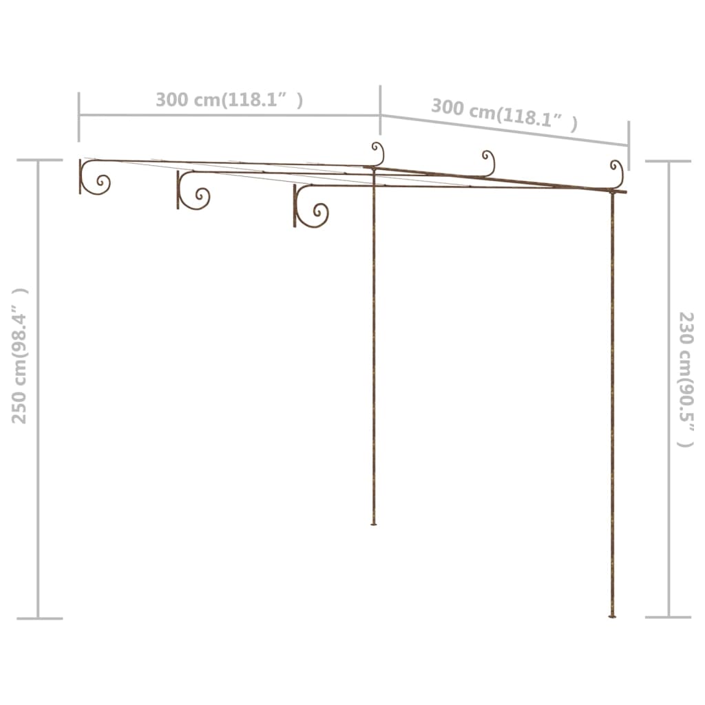 vidaXL Garten-Pergola Antik-Braun 3x3x2,5 m Eisen