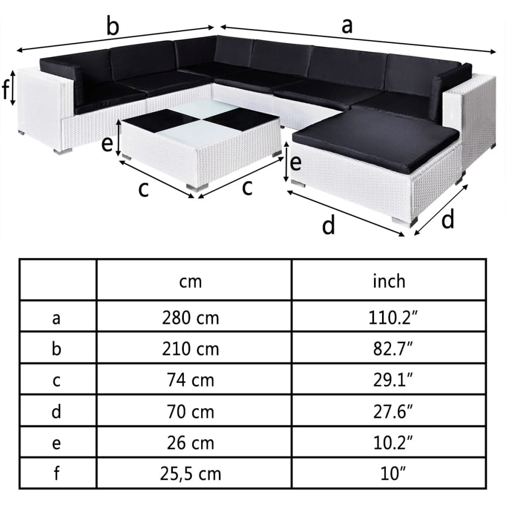 vidaXL 8-tlg. Garten-Lounge-Set mit Auflagen Poly Rattan Weiß