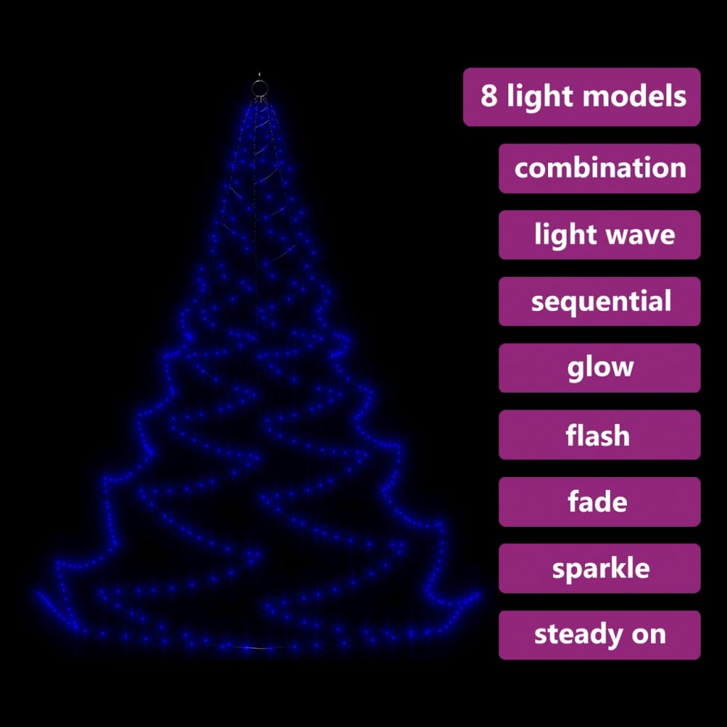 vidaXL Weihnachtsbaum an der Wand mit Metallhaken 260 LED Blau 3 m