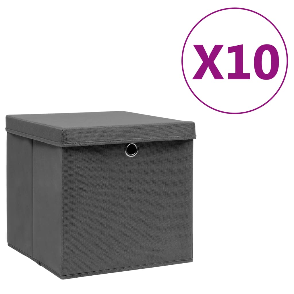vidaXL Aufbewahrungsboxen mit Deckeln 10 Stk. 28x28x28 cm Grau
