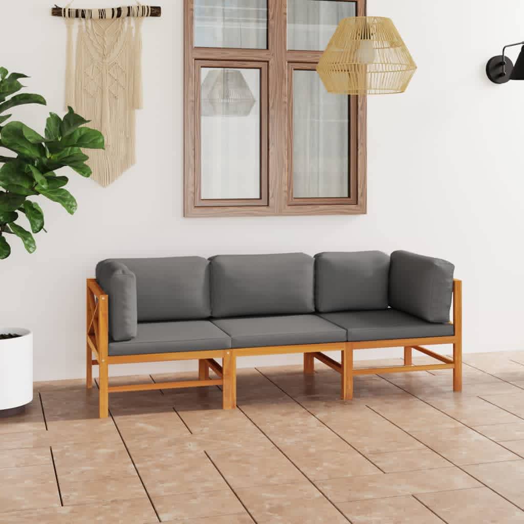 vidaXL 3-Sitzer-Gartensofa mit Grauen Kissen Massivholz Teak