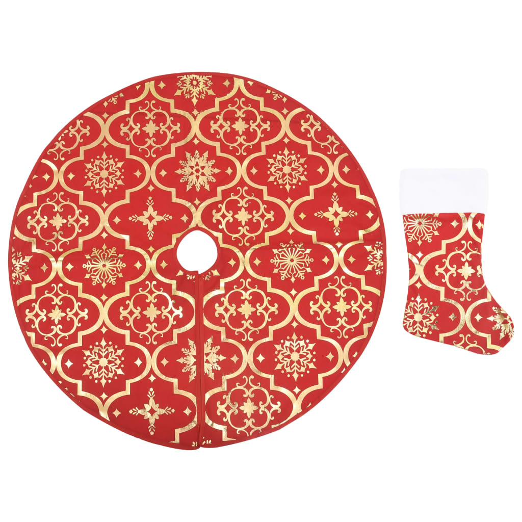 vidaXL Luxus-Weihnachtsbaumdecke mit Socke Rot 122 cm Stoff