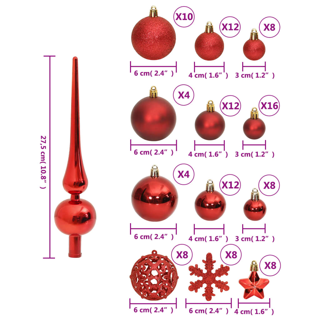vidaXL 111-tlg. Weihnachtskugel-Set Rot Polystyrol