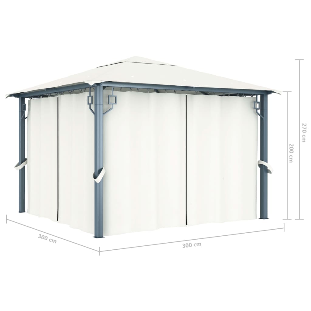 vidaXL Pavillon mit Vorhängen 300 x 300 cm Creme Aluminium