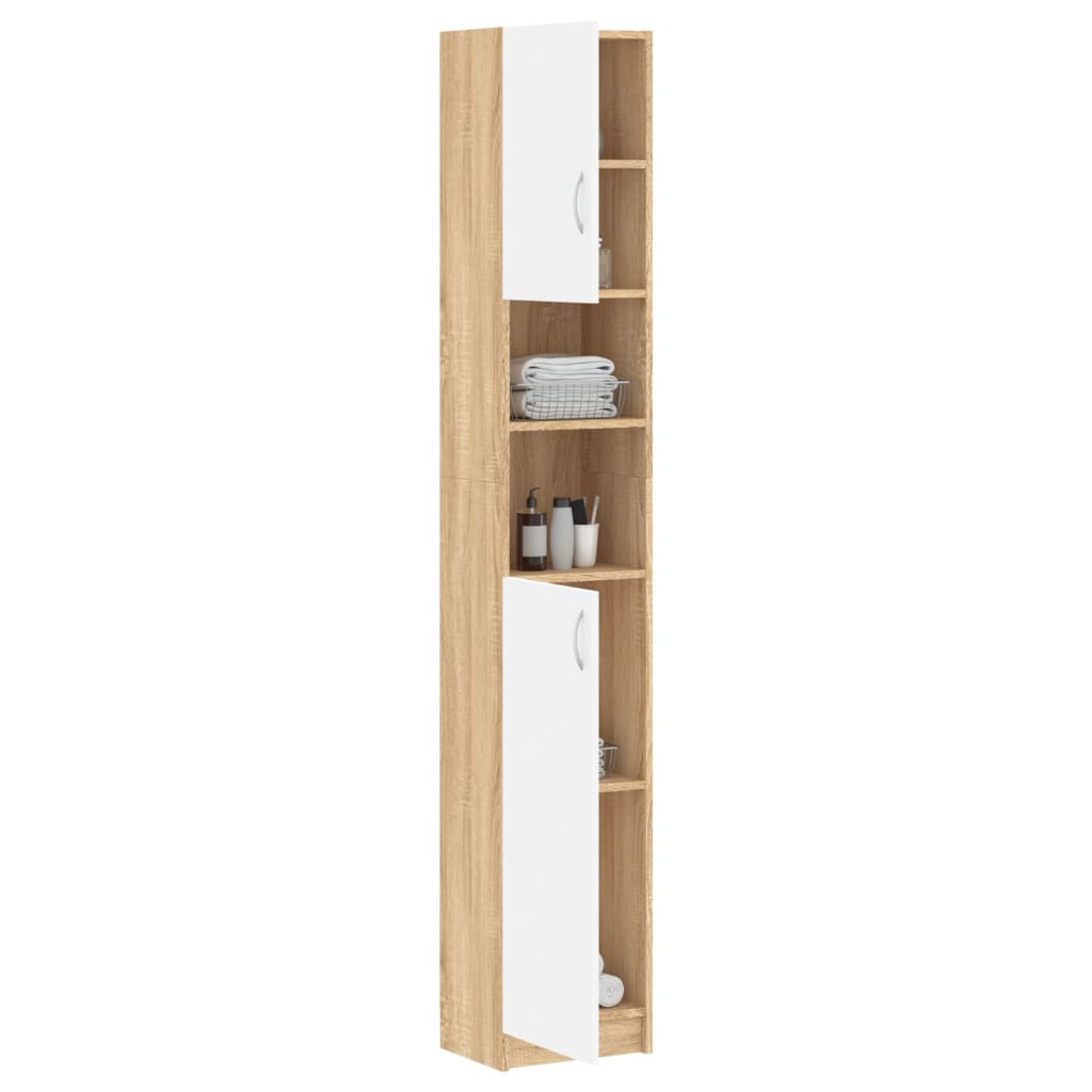 vidaXL Badezimmerschrank Weiß Sonoma-Eiche 32x25,5x190cm Holzwerkstoff