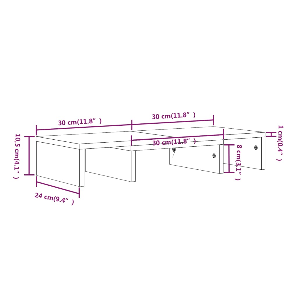 vidaXL Monitorständer 60x24x10,5 cm Massivholz Kiefer