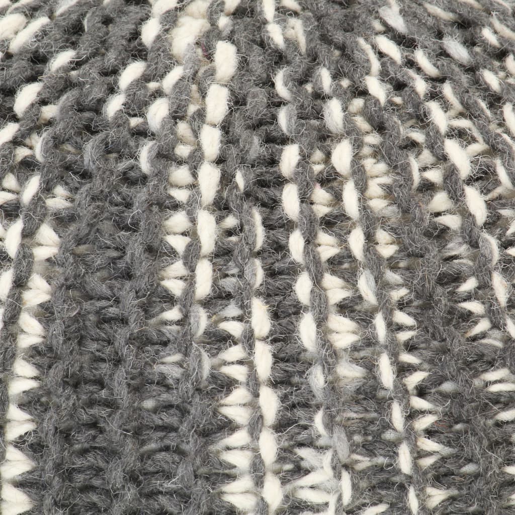vidaXL Handgestrickter Pouf Dunkelgrau und Weiß 50×35 cm Wolle