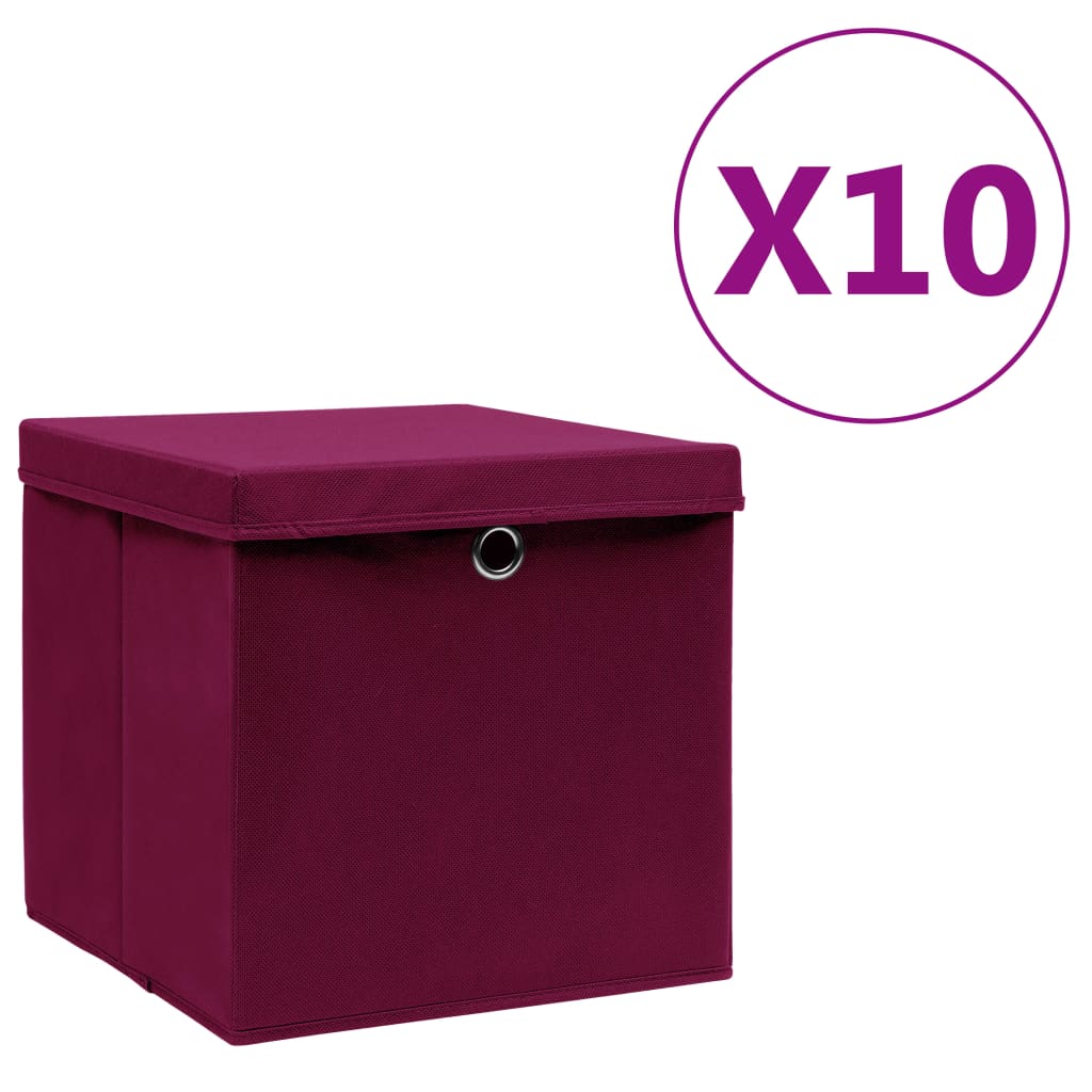 vidaXL Aufbewahrungsboxen mit Deckeln 10 Stk. 28x28x28 cm Dunkelrot