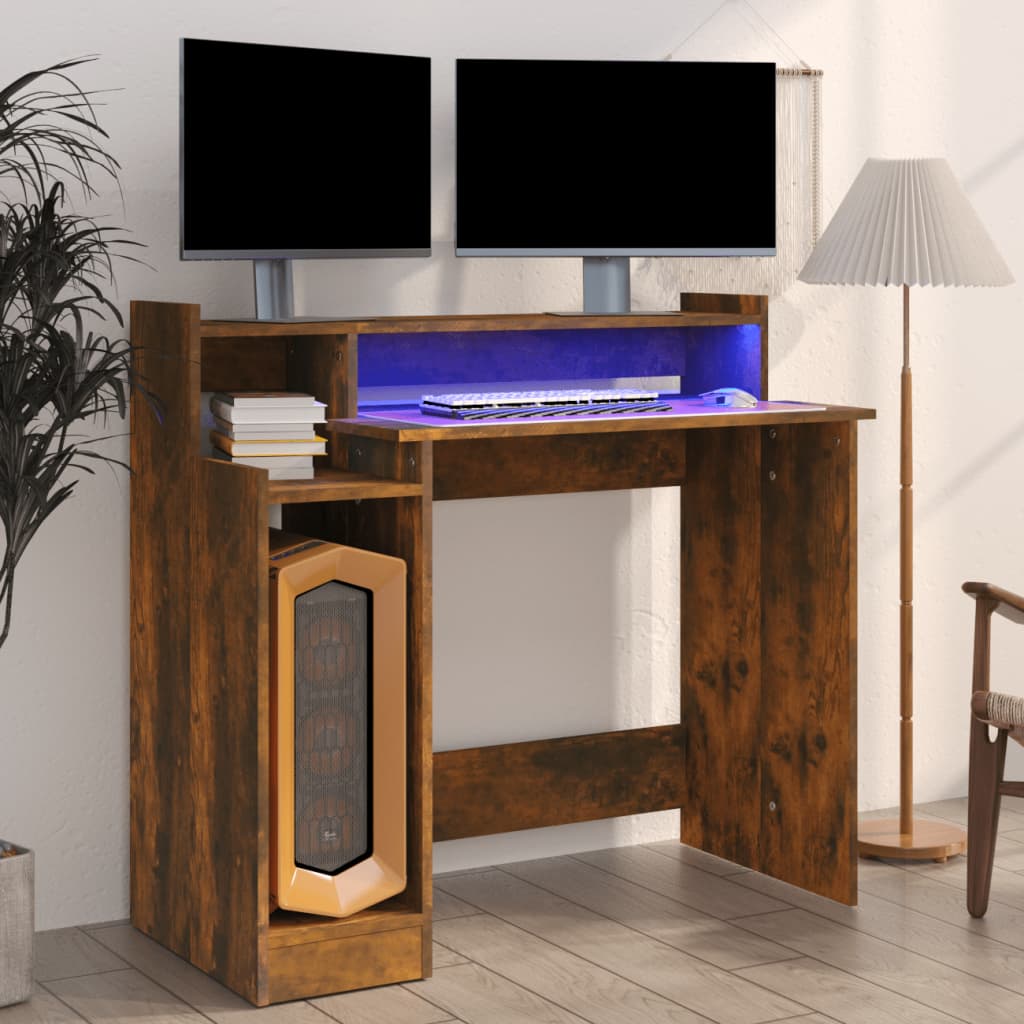 vidaXL Schreibtisch mit LEDs Räuchereiche 97x45x90 cm Holzwerkstoff