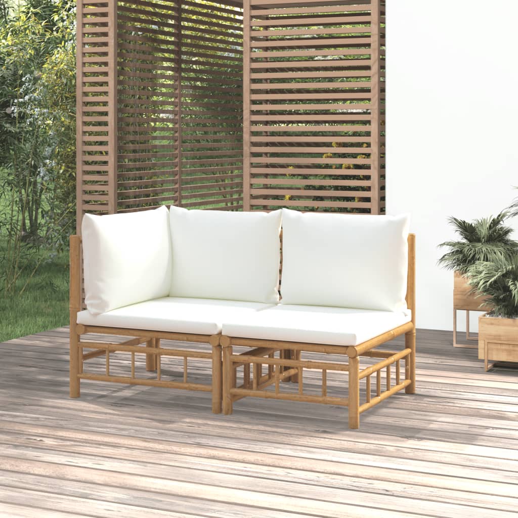 vidaXL 2-tlg. Garten-Lounge-Set mit Cremeweißen Kissen Bambus