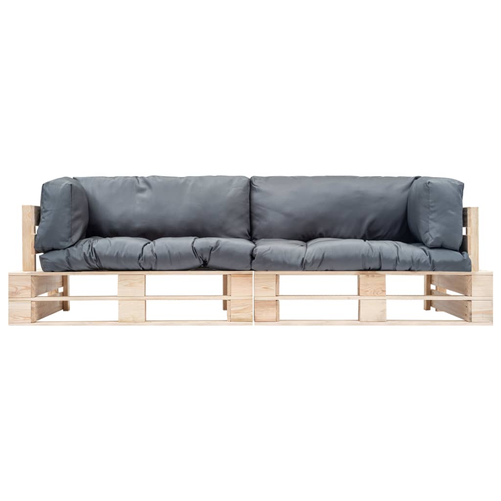 vidaXL 2-tlg. Outdoor-Sofa-Set Paletten mit Kissen in Grau Kiefernholz
