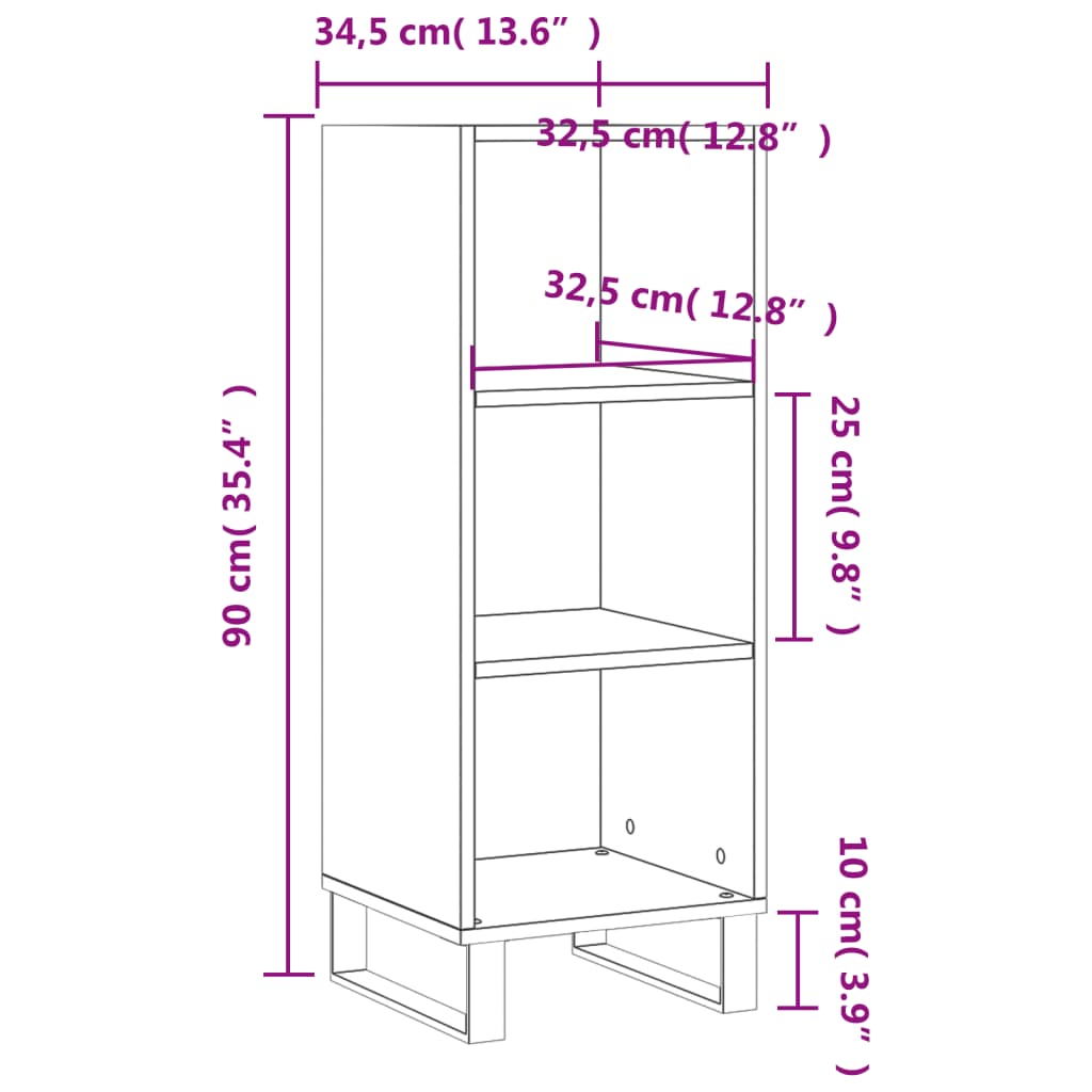 vidaXL Sideboard Räuchereiche 34,5x32,5x90 cm Holzwerkstoff