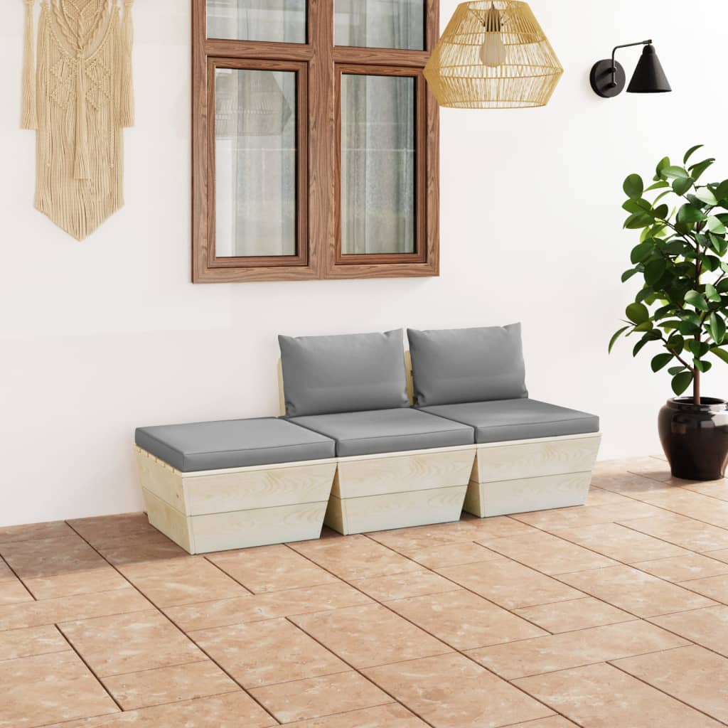 vidaXL 3-tlg. Garten-Sofagarnitur aus Paletten mit Kissen Fichtenholz