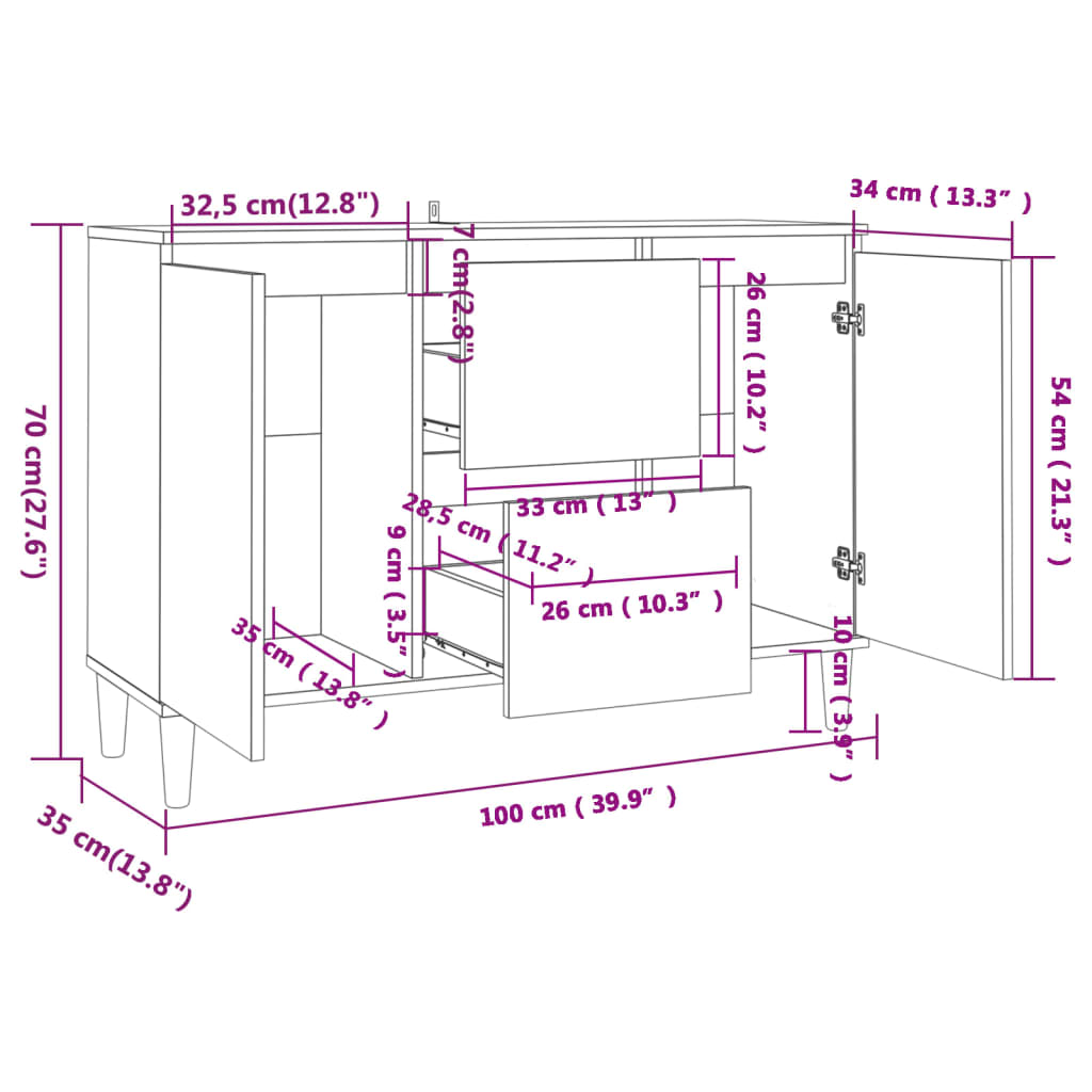 vidaXL Sideboard Sonoma-Eiche 103,5x35x70 cm Holzwerkstoff