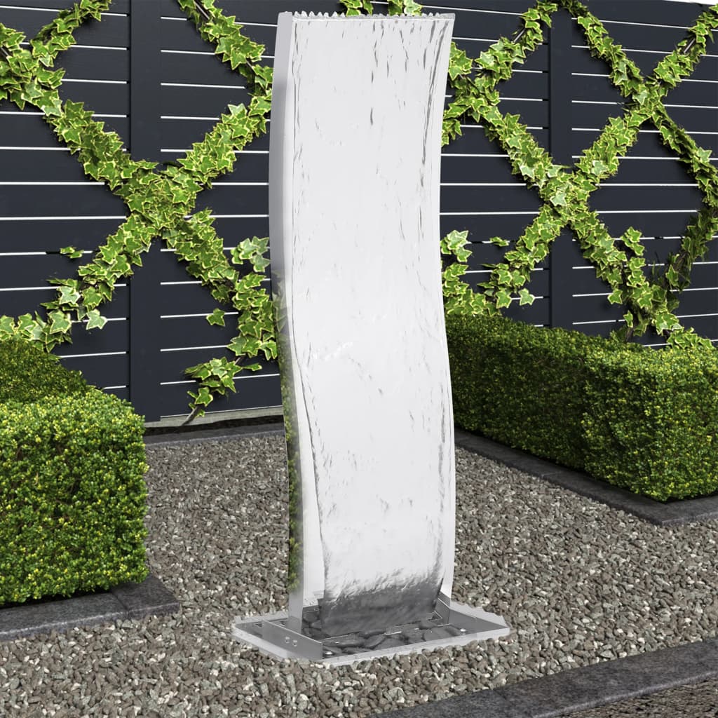 vidaXL Gartenbrunnen mit Pumpe Edelstahl 130 cm Geschwungen