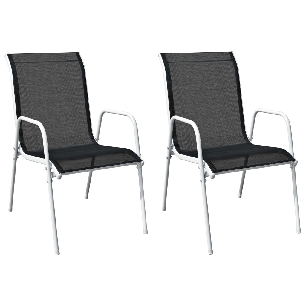 vidaXL Stapelbare Gartenstühle 2 Stk. Stahl und Textilene Schwarz