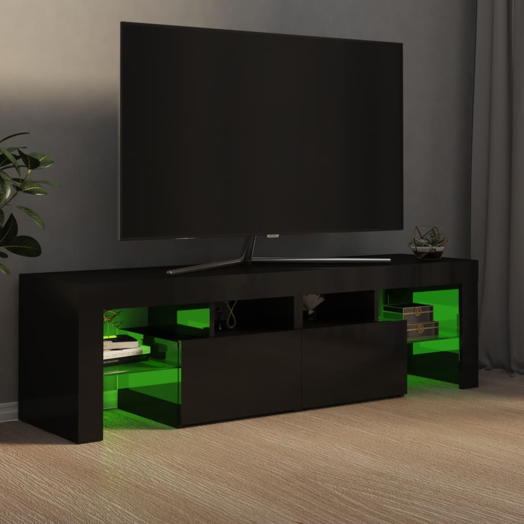 vidaXL TV-Schrank mit LED-Beleuchtung Hochglanz-Schwarz 140x36,5x40 cm