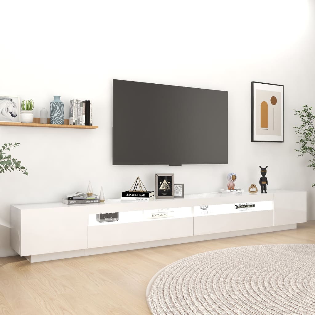 vidaXL TV-Schrank mit LED-Leuchten Hochglanz-Weiß 300x35x40 cm