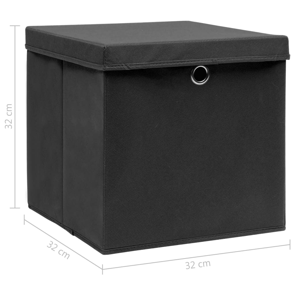 vidaXL Aufbewahrungsboxen mit Deckel 10 Stk. Schwarz 32×32×32 cm Stoff