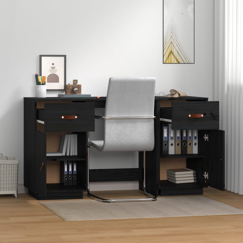 vidaXL Schreibtisch mit Schränken Schwarz 135x50x75 cm Massivholz