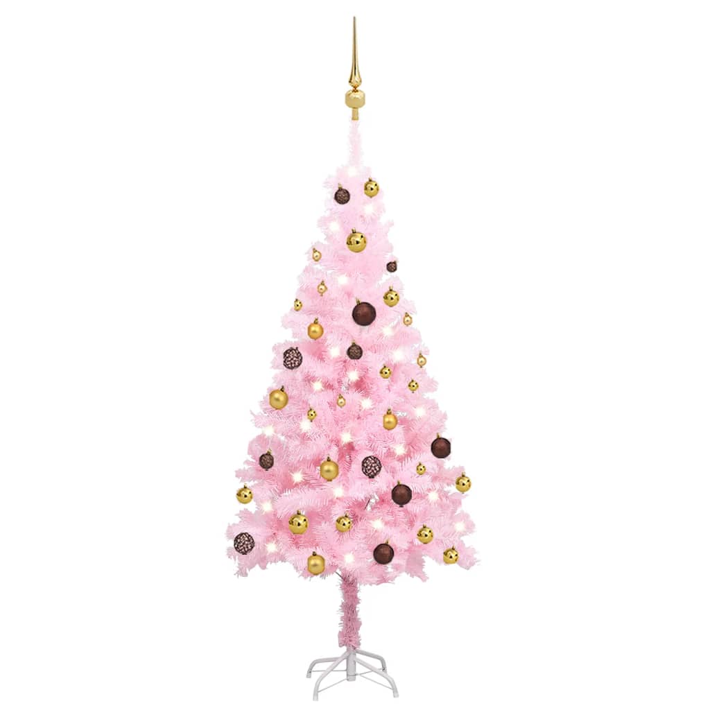 vidaXL Künstlicher Weihnachtsbaum mit Beleuchtung & Kugeln Rosa 120cm