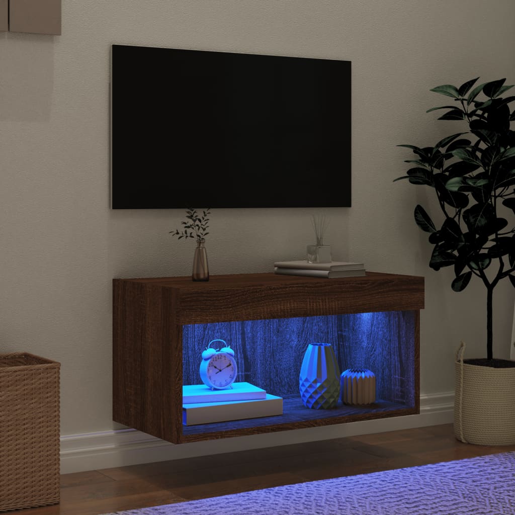 vidaXL TV-Schrank mit LED-Leuchten Braun Eichen-Optik 60x30x30 cm
